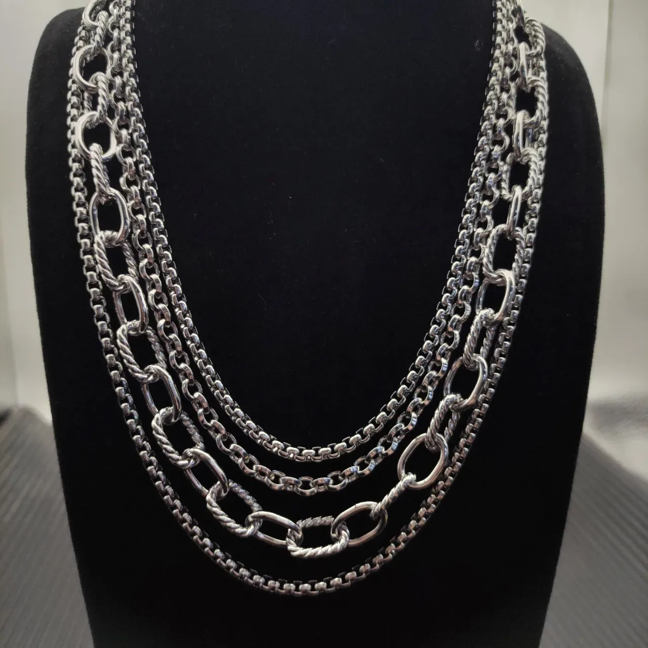 Multi-Strand Layered Chain Toggle Clasp Two-Tone Necklace 7