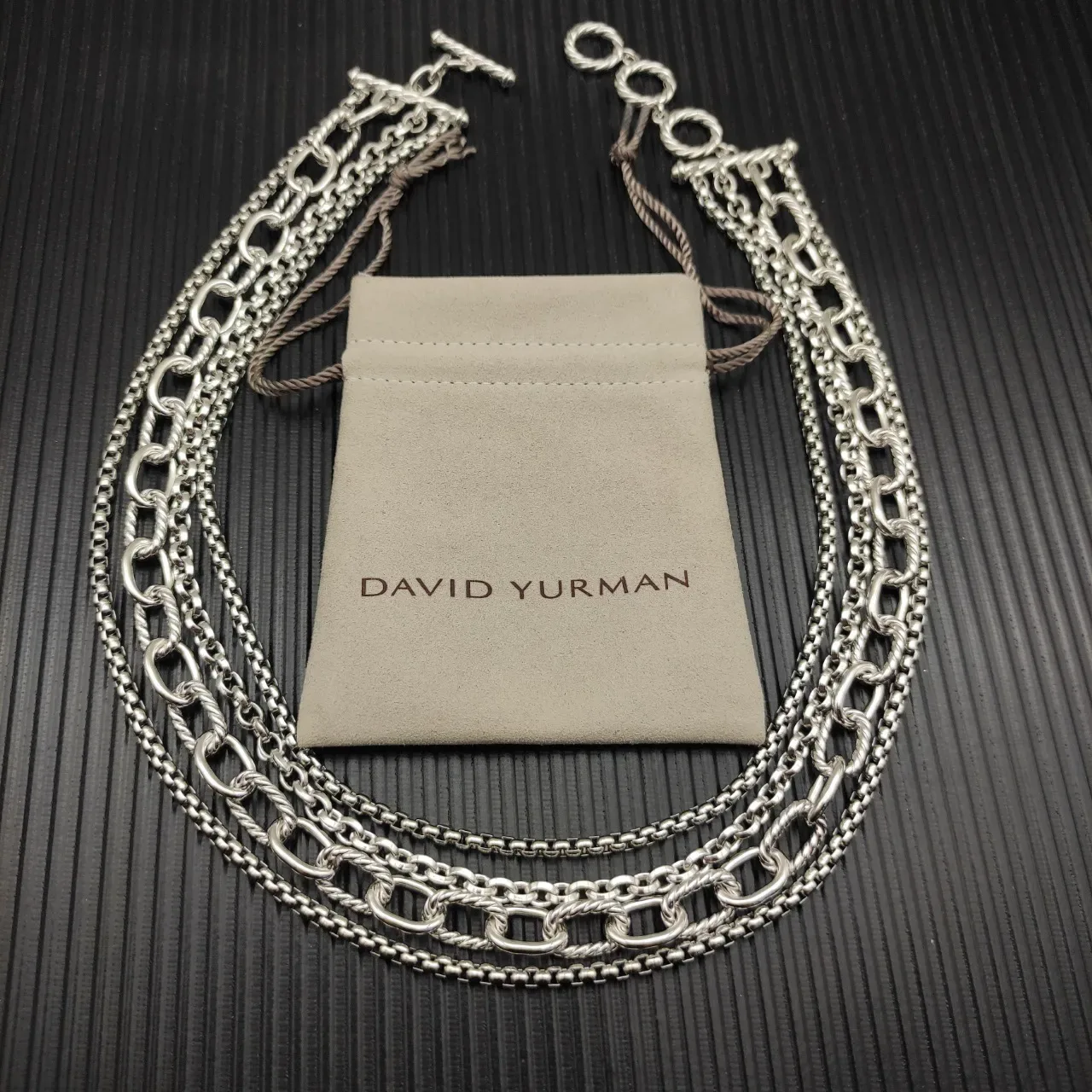 Multi-Strand Layered Chain Toggle Clasp Two-Tone Necklace 9