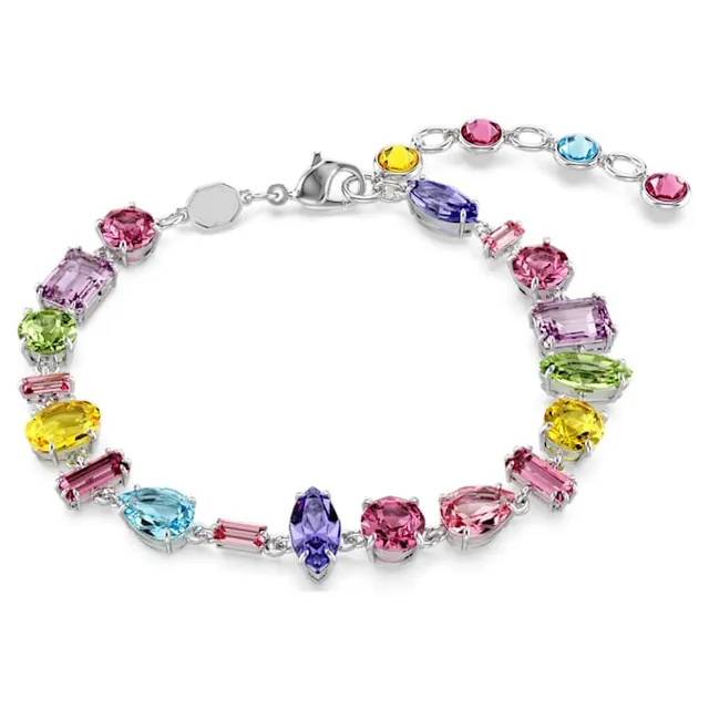 Multicolor Faceted Gemstone Silver-Tone Link Bracelet 1