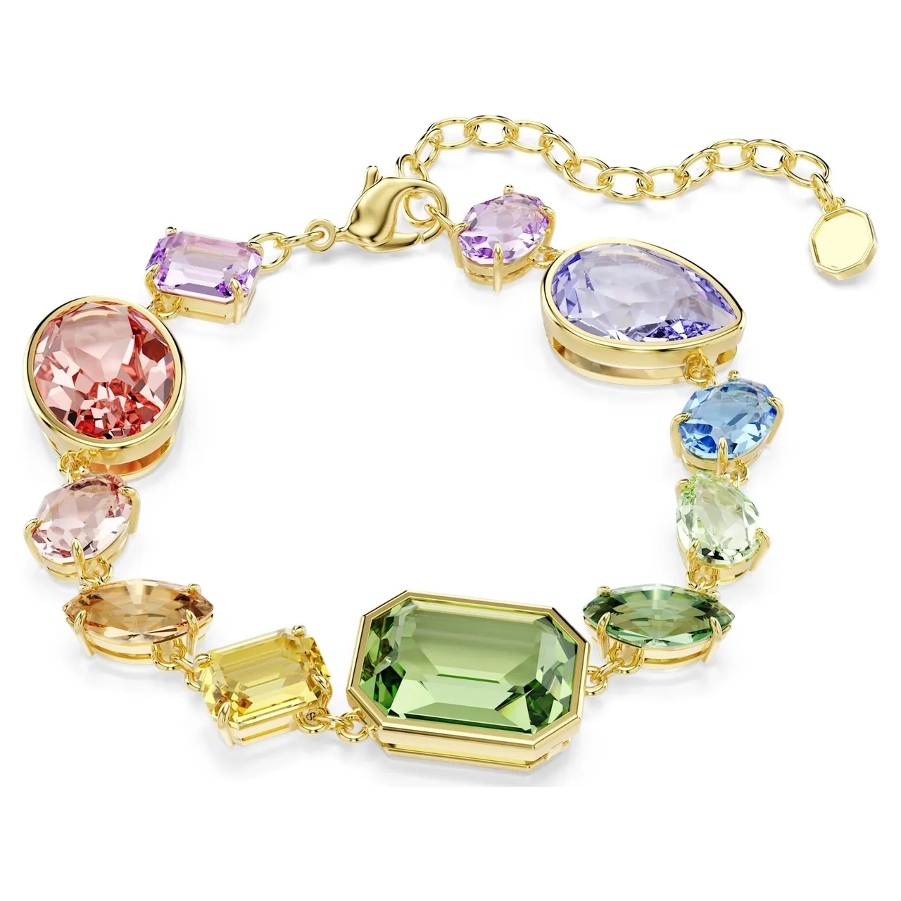 Multicolor Faceted Gemstone Silver-Tone Link Bracelet 14