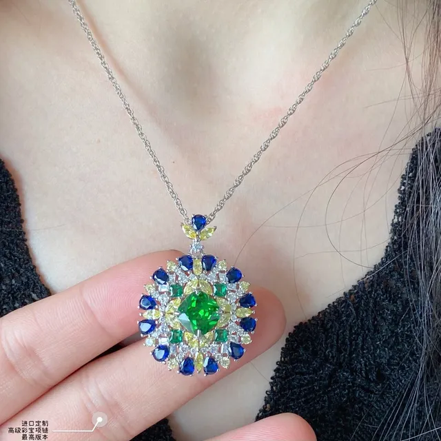 Multicolor Gemstone Floral Pendant Necklace 9