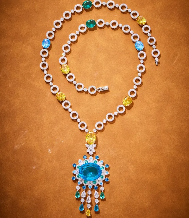 Multicolor Gemstone Sunburst Pendant Necklace 1