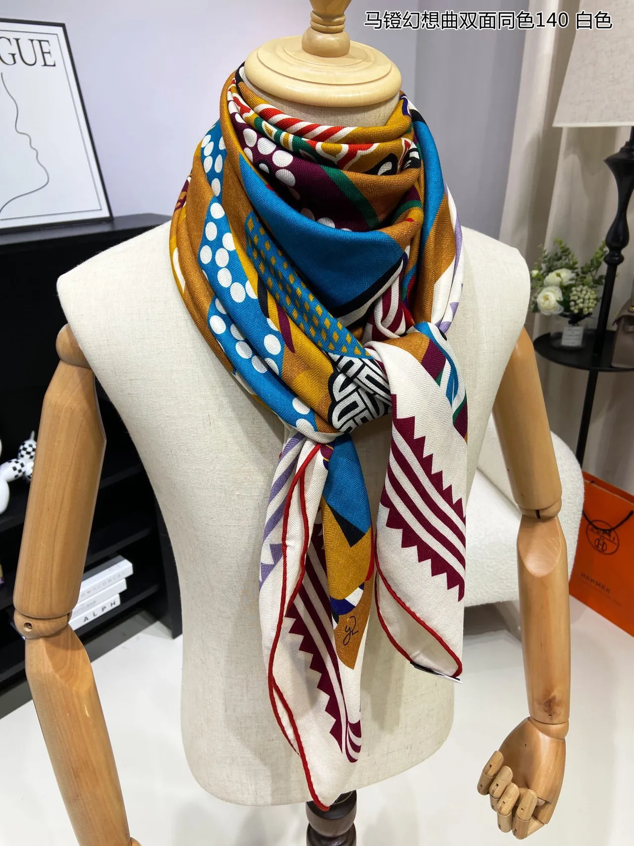 Multicolor Geometric Patchwork Print Double-Sided Patterned Scarve 5