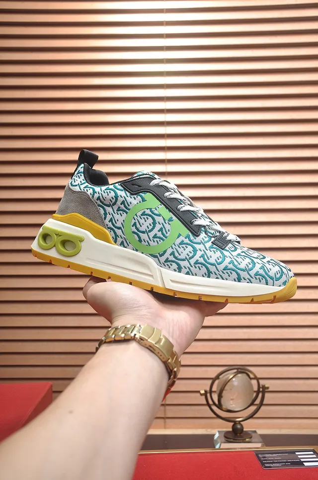 Multicolor Green Patterned Textile Upper Circular Lime Logo Sneakers 1