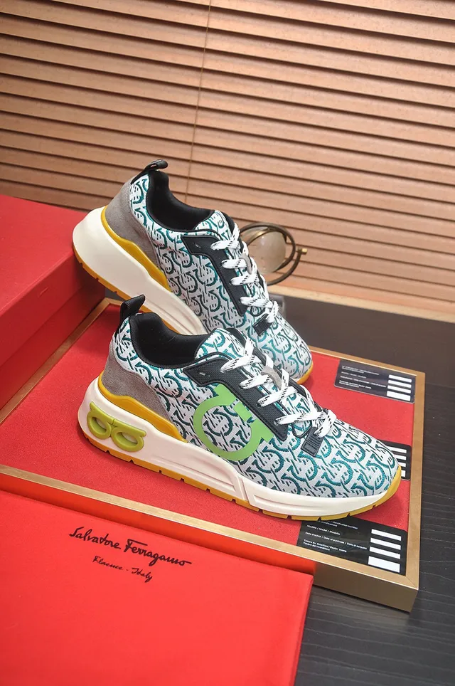Multicolor Green Patterned Textile Upper Circular Lime Logo Sneakers 6