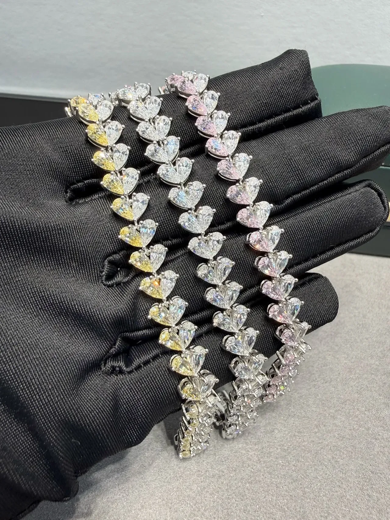 Multicolor Heart-Cut Gemstone Pavé Bracelets 7