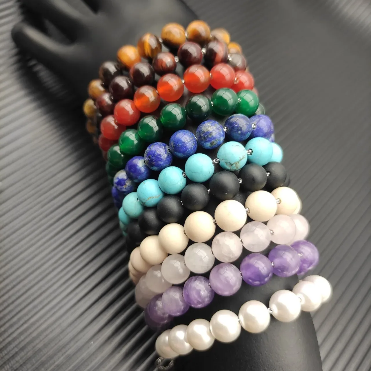 Multicolor Polished Gemstone Bead Stackable Bracelets 1