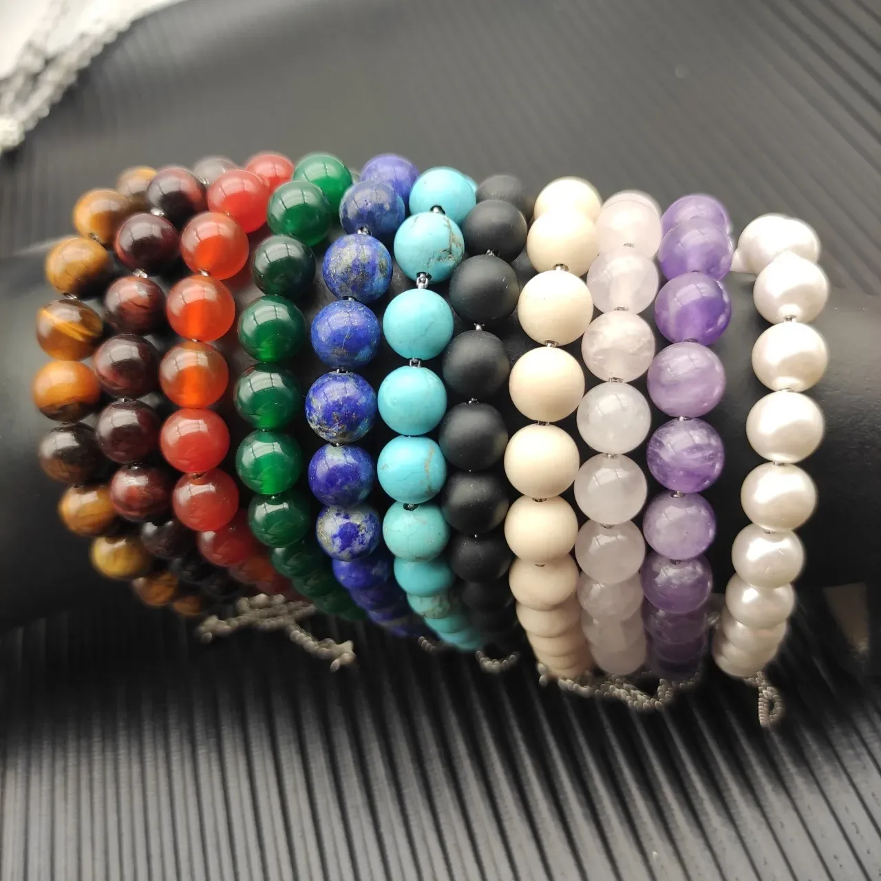 Multicolor Polished Gemstone Bead Stackable Bracelets 4