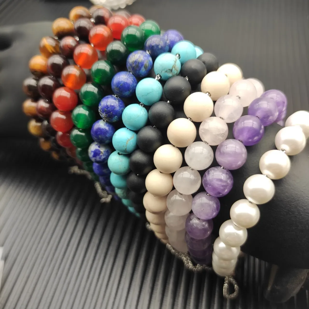 Multicolor Polished Gemstone Bead Stackable Bracelets 5