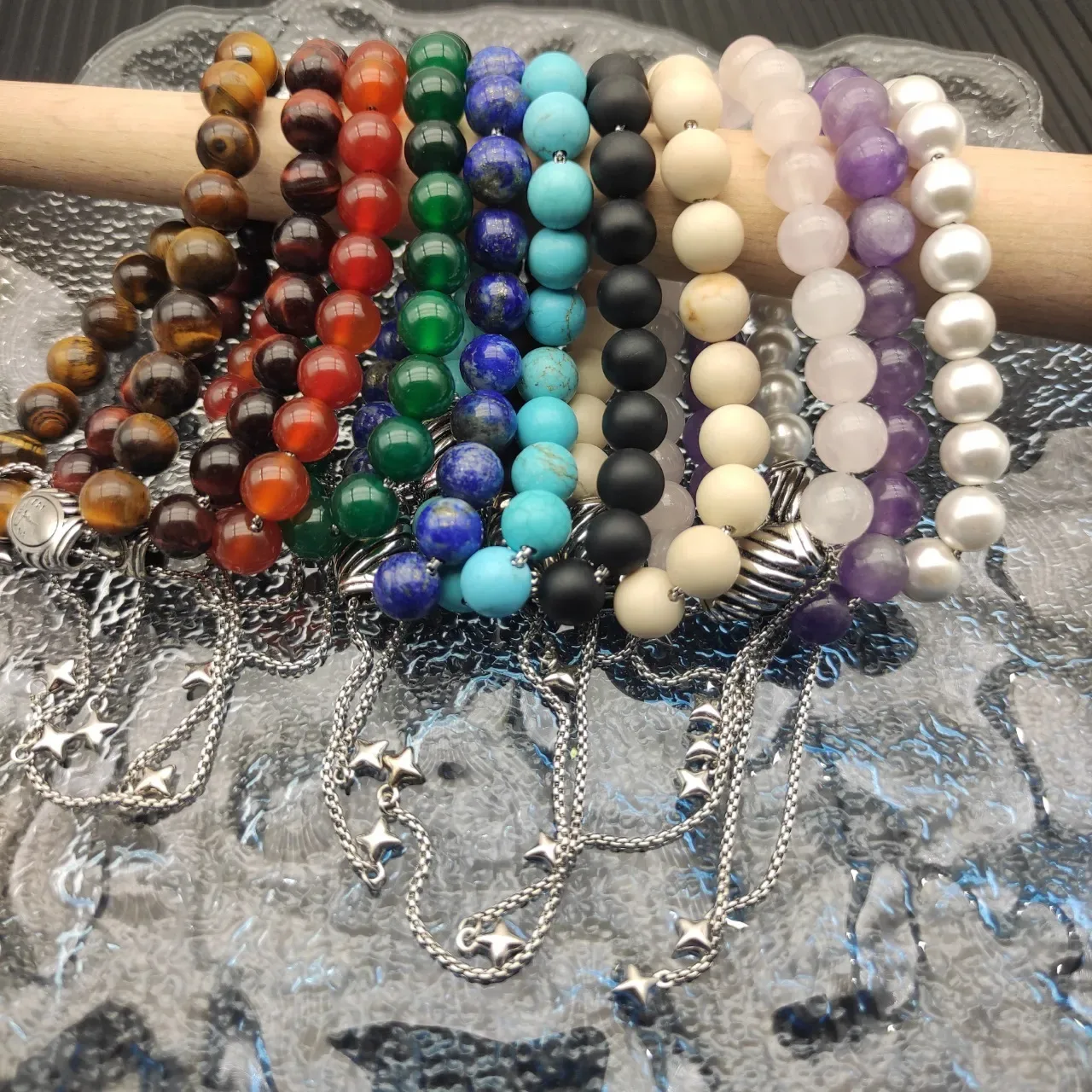 Multicolor Polished Gemstone Bead Stackable Bracelets 7