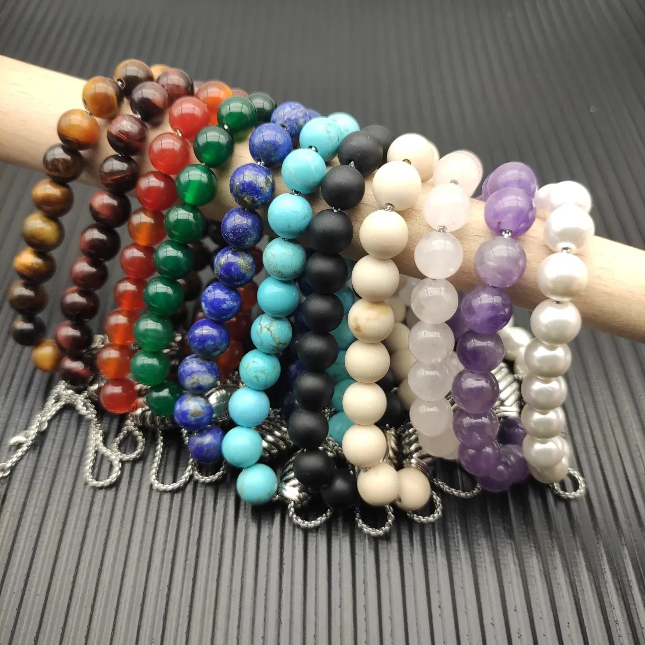 Multicolor Polished Gemstone Bead Stackable Bracelets 8