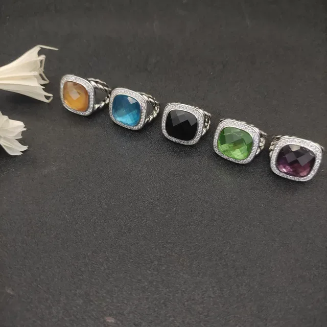 Multicolor Silver Cushion-Cut Central Stone Pave Diamond Halo Ring 3