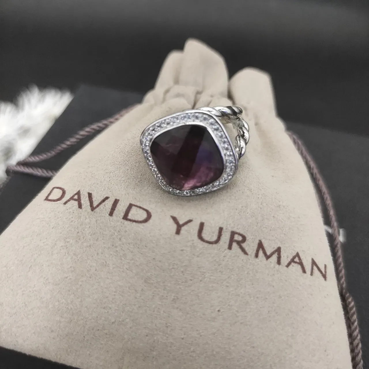 Multicolor Silver Cushion-Cut Central Stone Pave Diamond Halo Ring 6