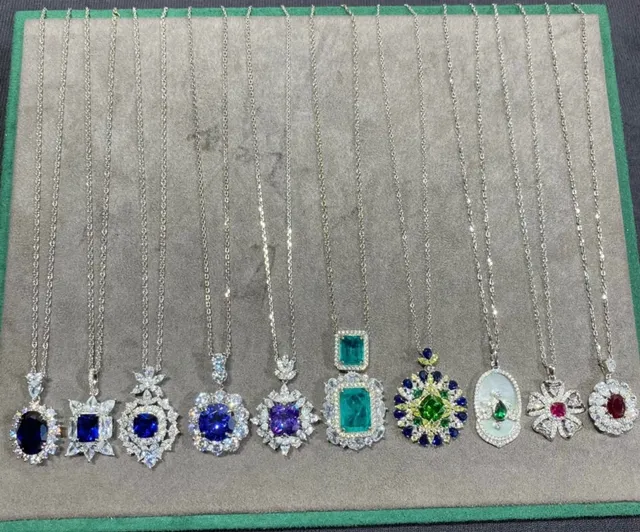 Multicolor Silver Gemstone Pendant Halo Setting Necklace 1