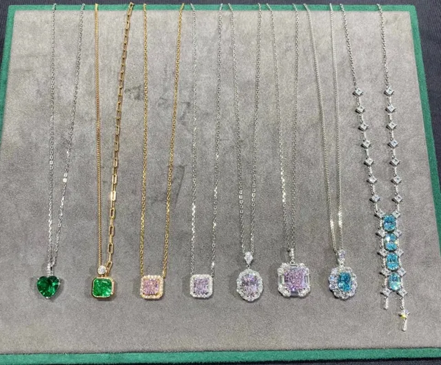 Multicolor Silver Gemstone Pendant Halo Setting Necklace 9