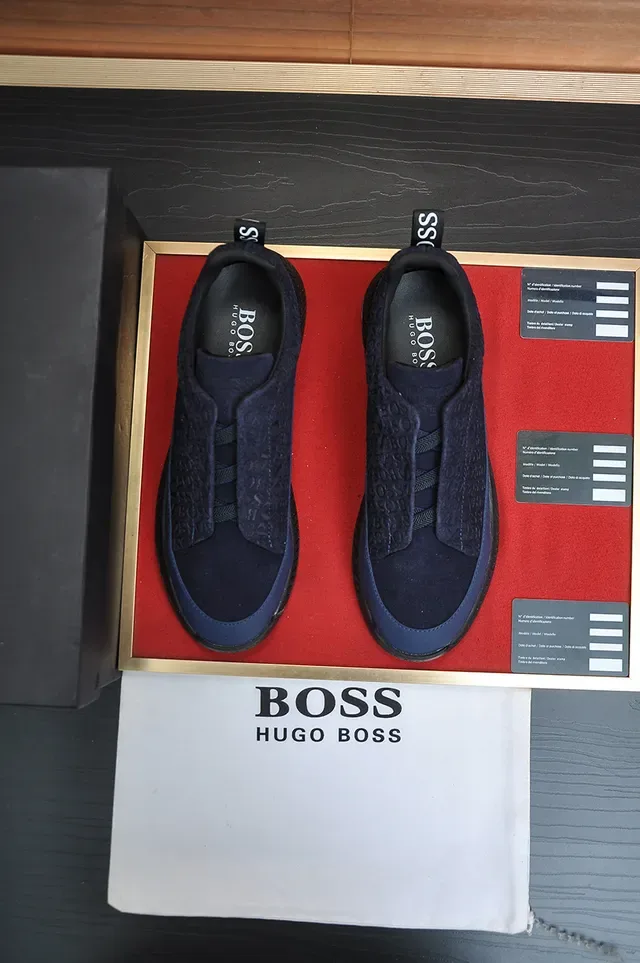 Navy and Black Slip-On Embossed Monogram Lifestyle Sneaker 5