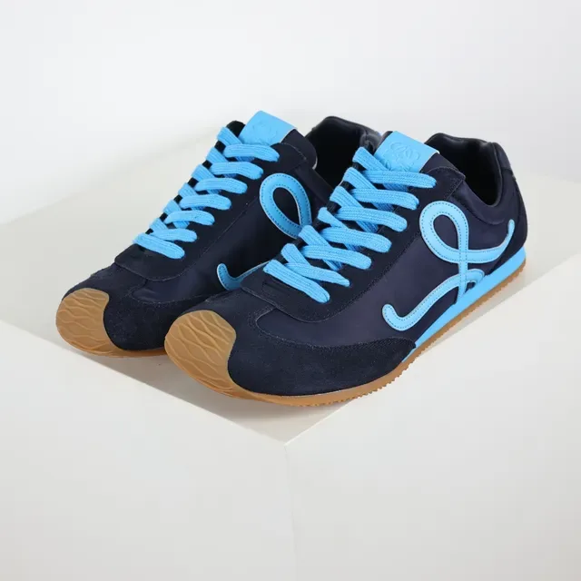 Navy and Cyan Low-Profile Retro Runner Sneakers 2