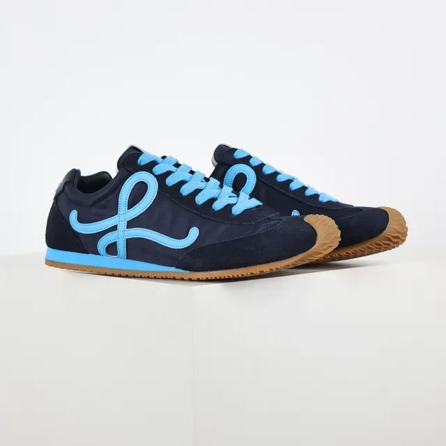Navy and Cyan Low-Profile Retro Runner Sneakers 3