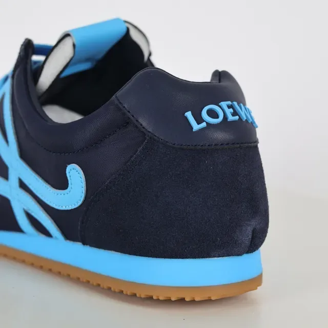 Navy and Cyan Low-Profile Retro Runner Sneakers 4