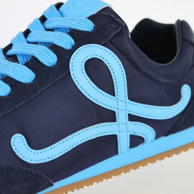 Navy and Cyan Low-Profile Retro Runner Sneakers 6