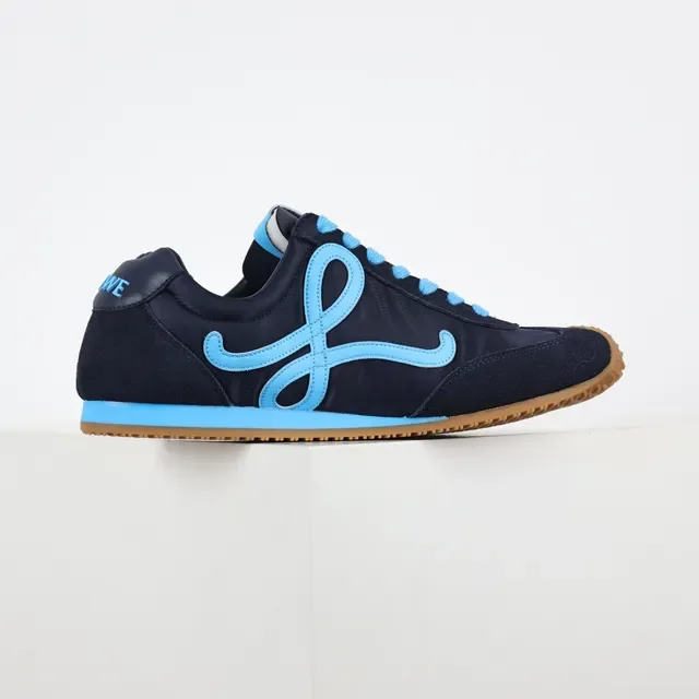 Navy and Cyan Low-Profile Retro Runner Sneakers 7