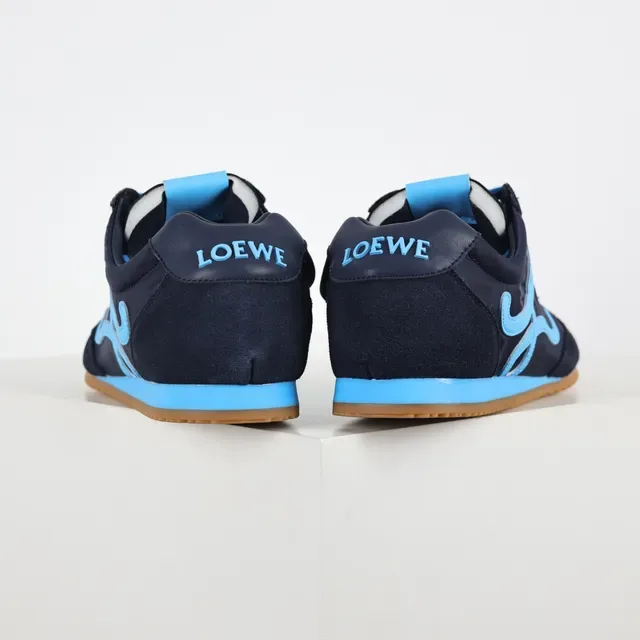Navy and Cyan Low-Profile Retro Runner Sneakers 8