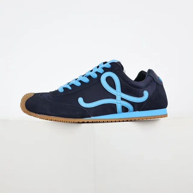 Navy and Cyan Low-Profile Retro Runner Sneakers 9