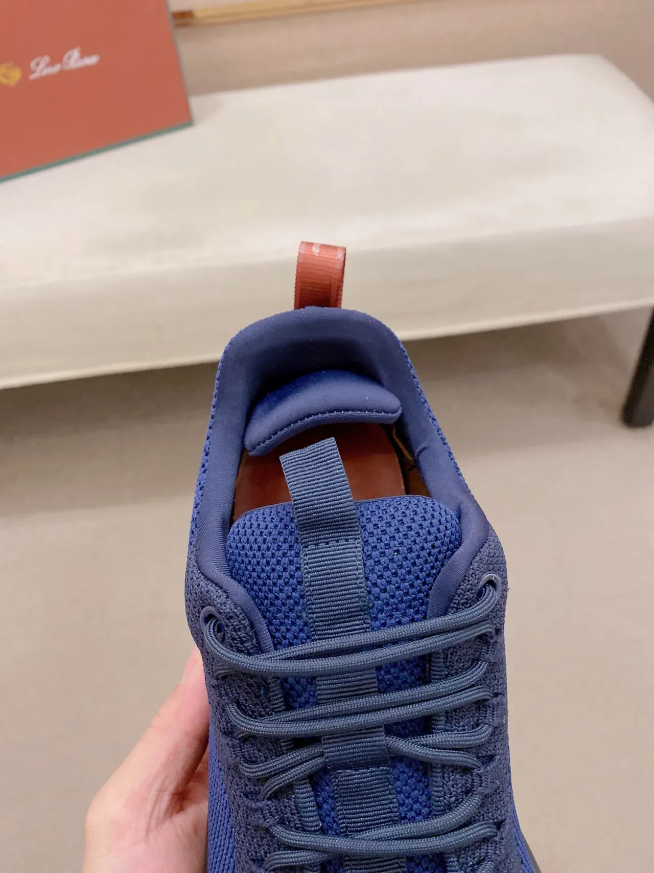 Navy Orange Knit Mesh Upper Sculpted Layered Midsole Sneakers 4
