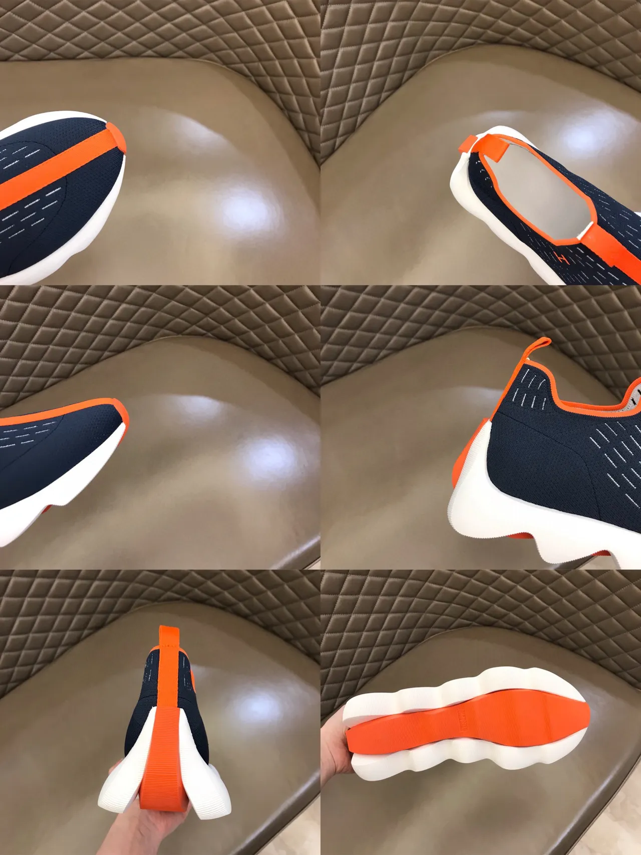 Navy Orange Knit Sock-Fit Upper Sculpted Wavy Midsole Lifestyle Sneakers 2