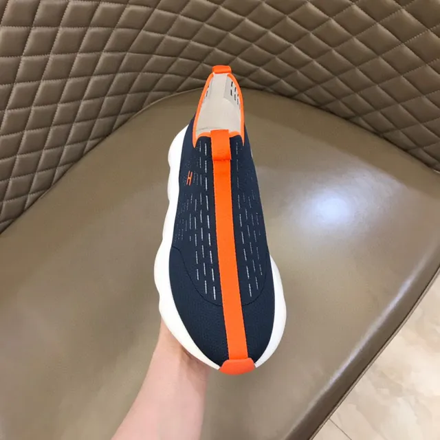 Navy Orange Knit Sock-Fit Upper Sculpted Wavy Midsole Lifestyle Sneakers 4