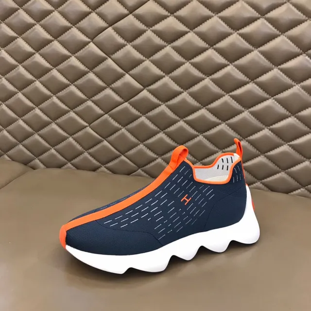 Navy Orange Knit Sock-Fit Upper Sculpted Wavy Midsole Lifestyle Sneakers 5