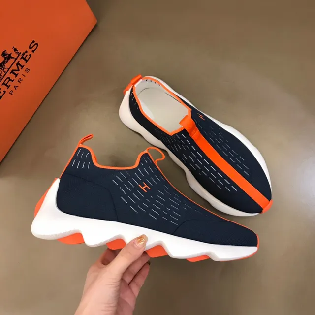 Navy Orange Knit Sock-Fit Upper Sculpted Wavy Midsole Lifestyle Sneakers 6
