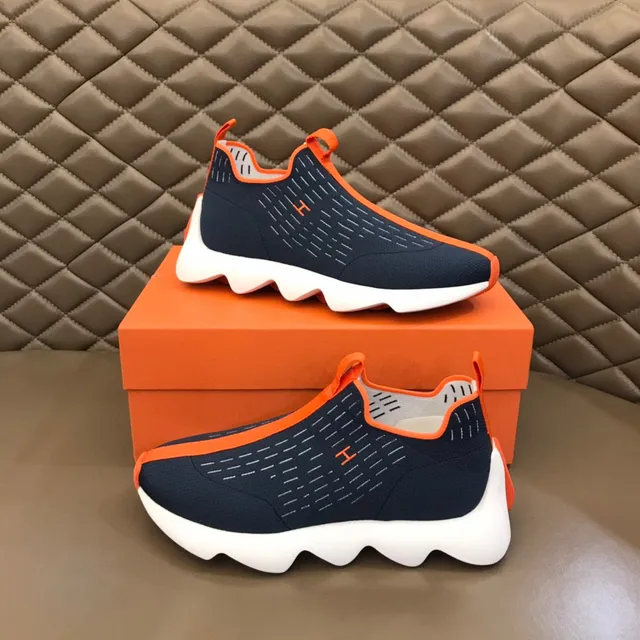 Navy Orange Knit Sock-Fit Upper Sculpted Wavy Midsole Lifestyle Sneakers 7