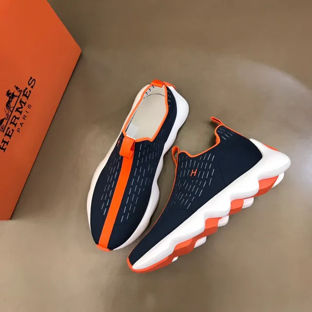 Navy Orange Knit Sock-Fit Upper Sculpted Wavy Midsole Lifestyle Sneakers 8