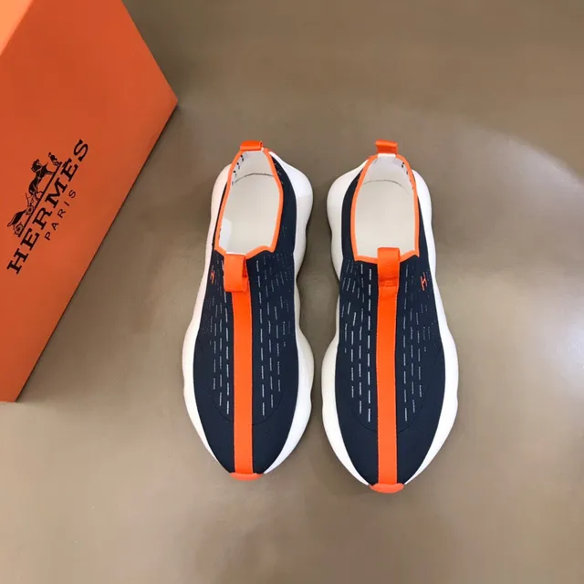 Navy Orange Knit Sock-Fit Upper Sculpted Wavy Midsole Lifestyle Sneakers 9