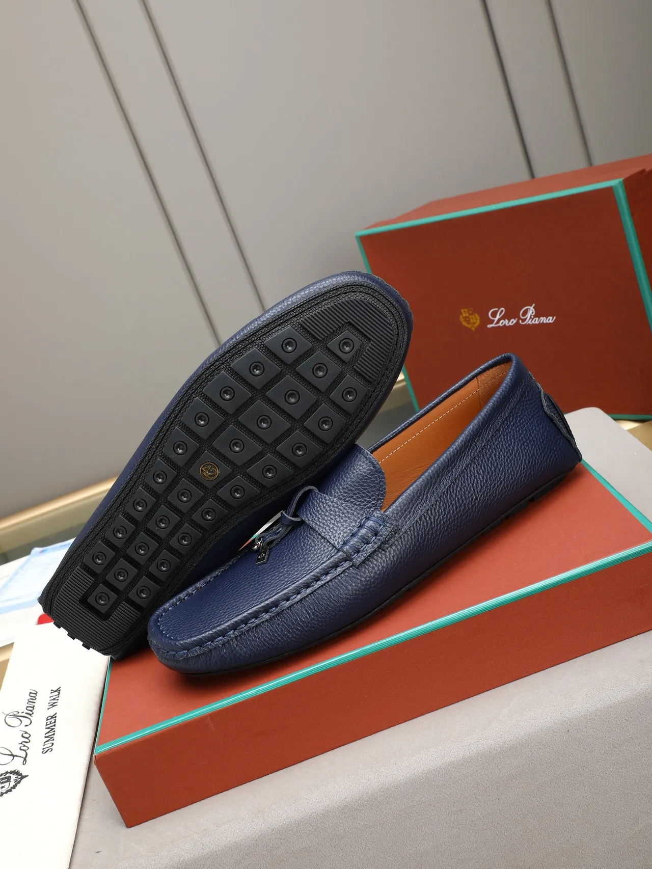 Navy Pebbled Leather Tassel Loafer 4