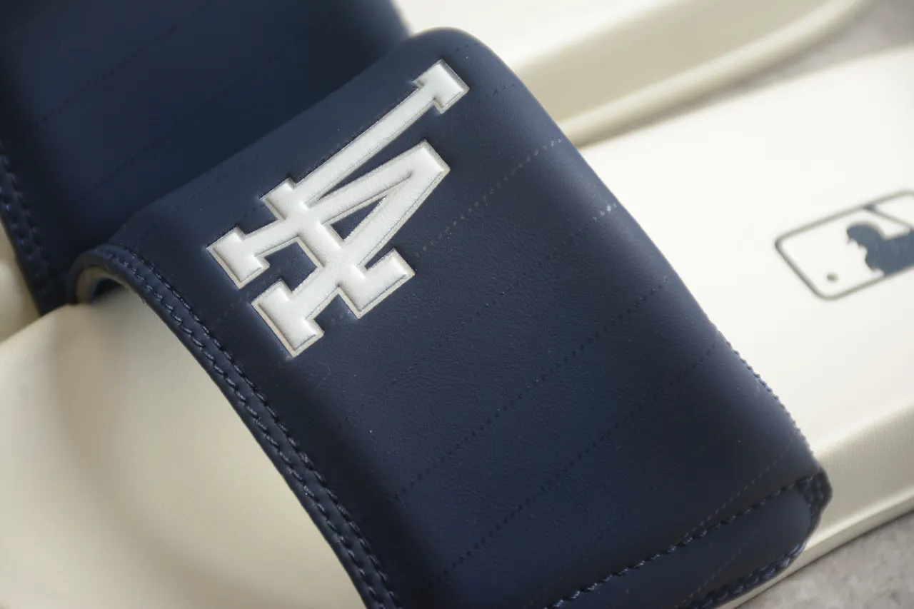 Navy Quilted Strap Off-White Molded Sole Slide Slippers 6