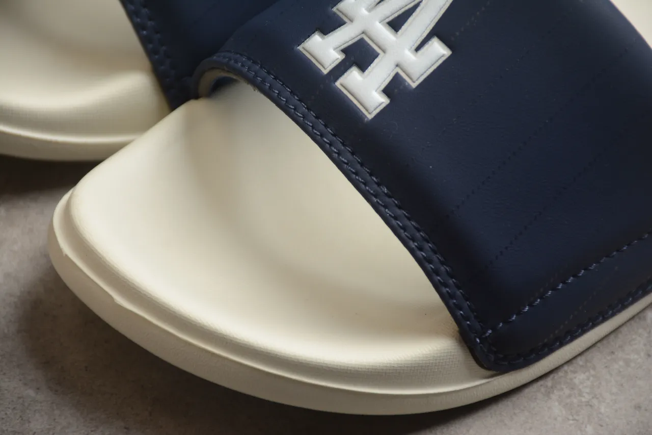 Navy Quilted Strap Off-White Molded Sole Slide Slippers 7