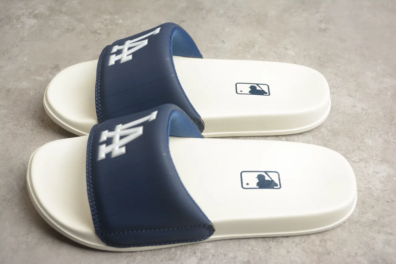 Navy Quilted Strap Off-White Molded Sole Slide Slippers 8