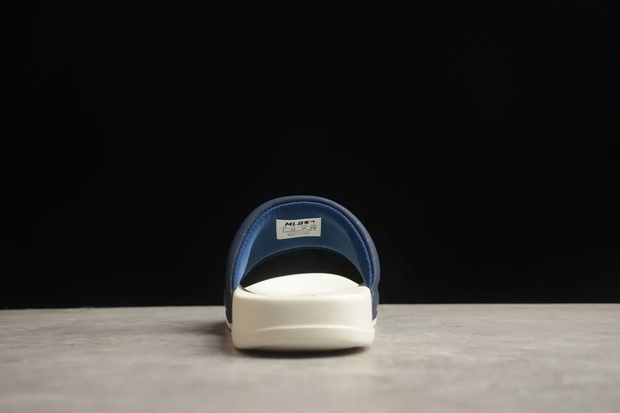Navy Quilted Strap Off-White Molded Sole Slide Slippers 9