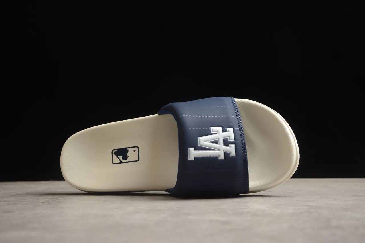Navy Quilted Strap Off-White Molded Sole Slide Slippers 11