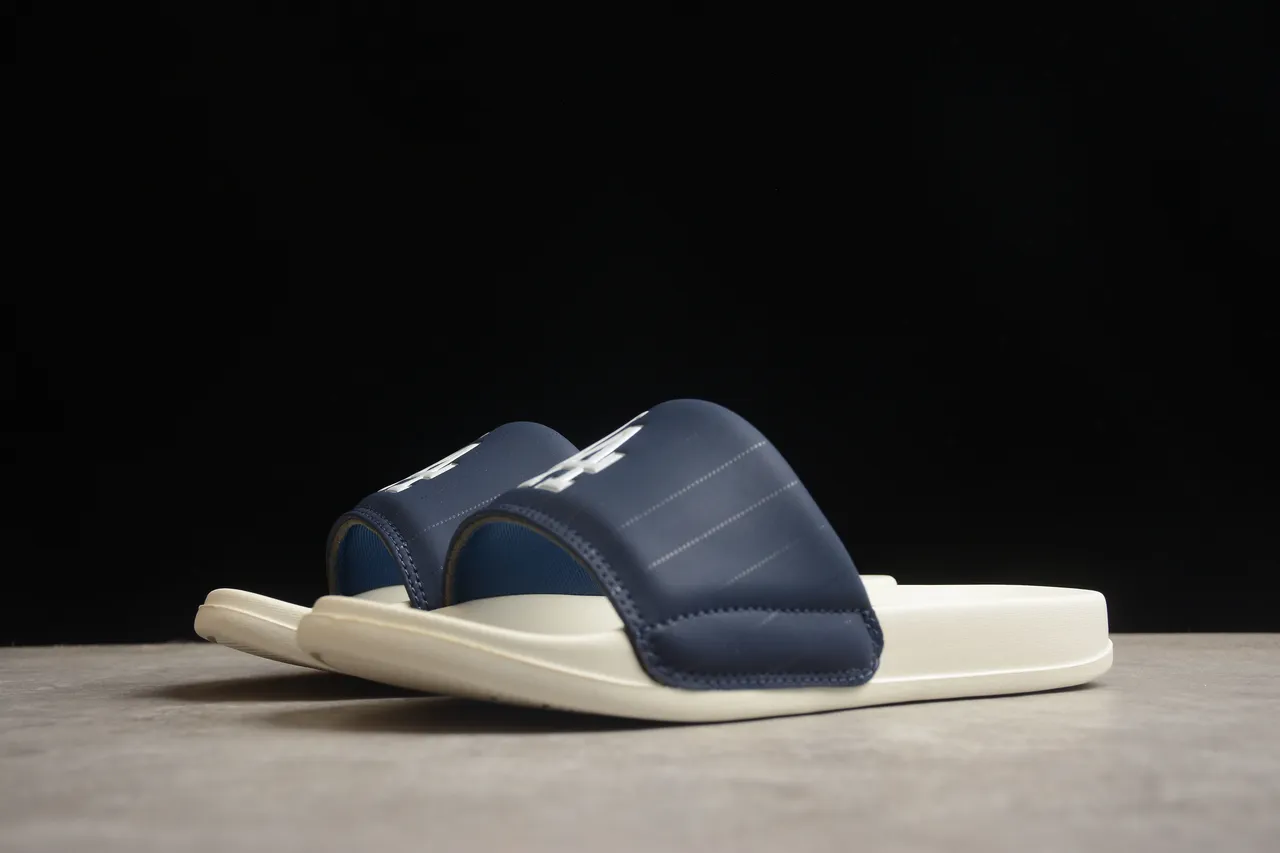Navy Quilted Strap Off-White Molded Sole Slide Slippers 13