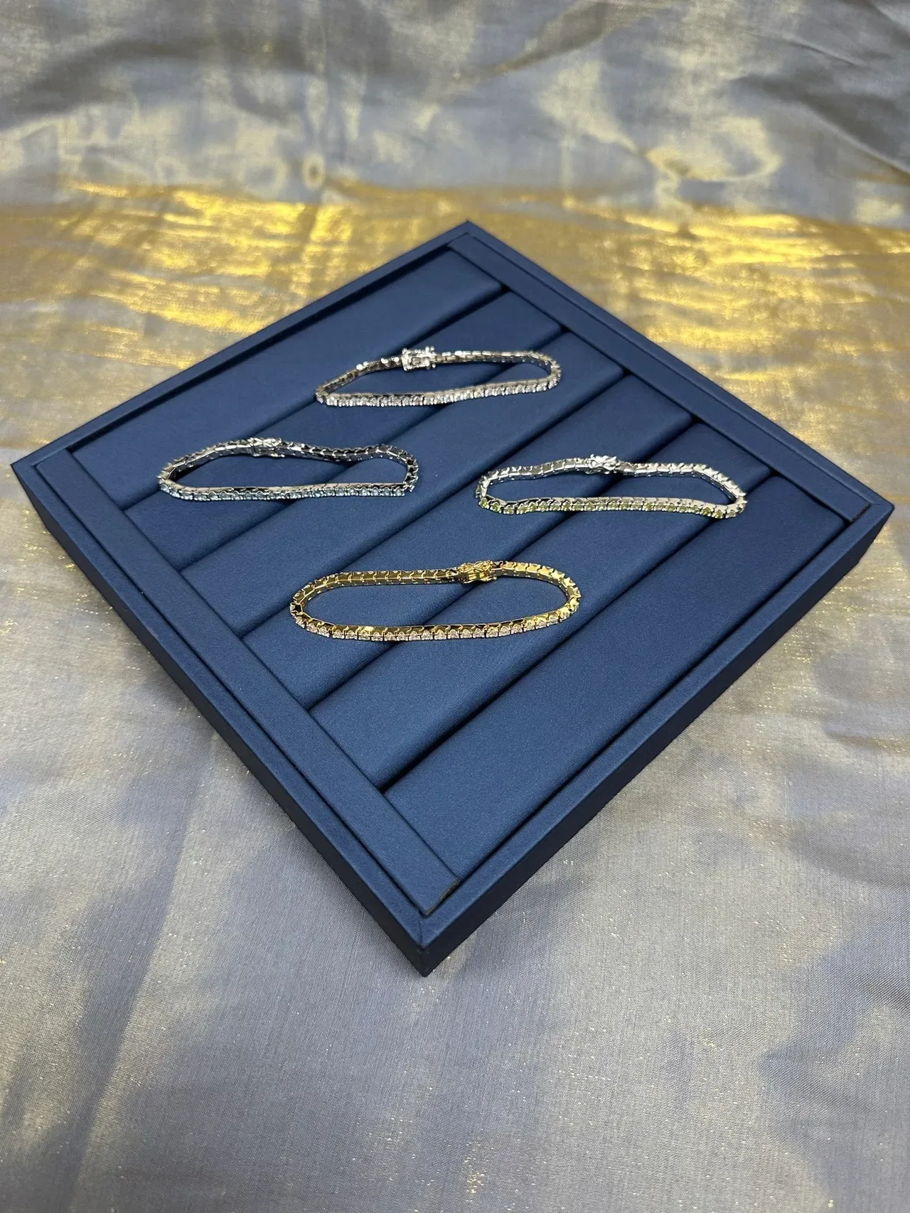 Navy Silver Channel-Set Full Eternity Bracelet 2