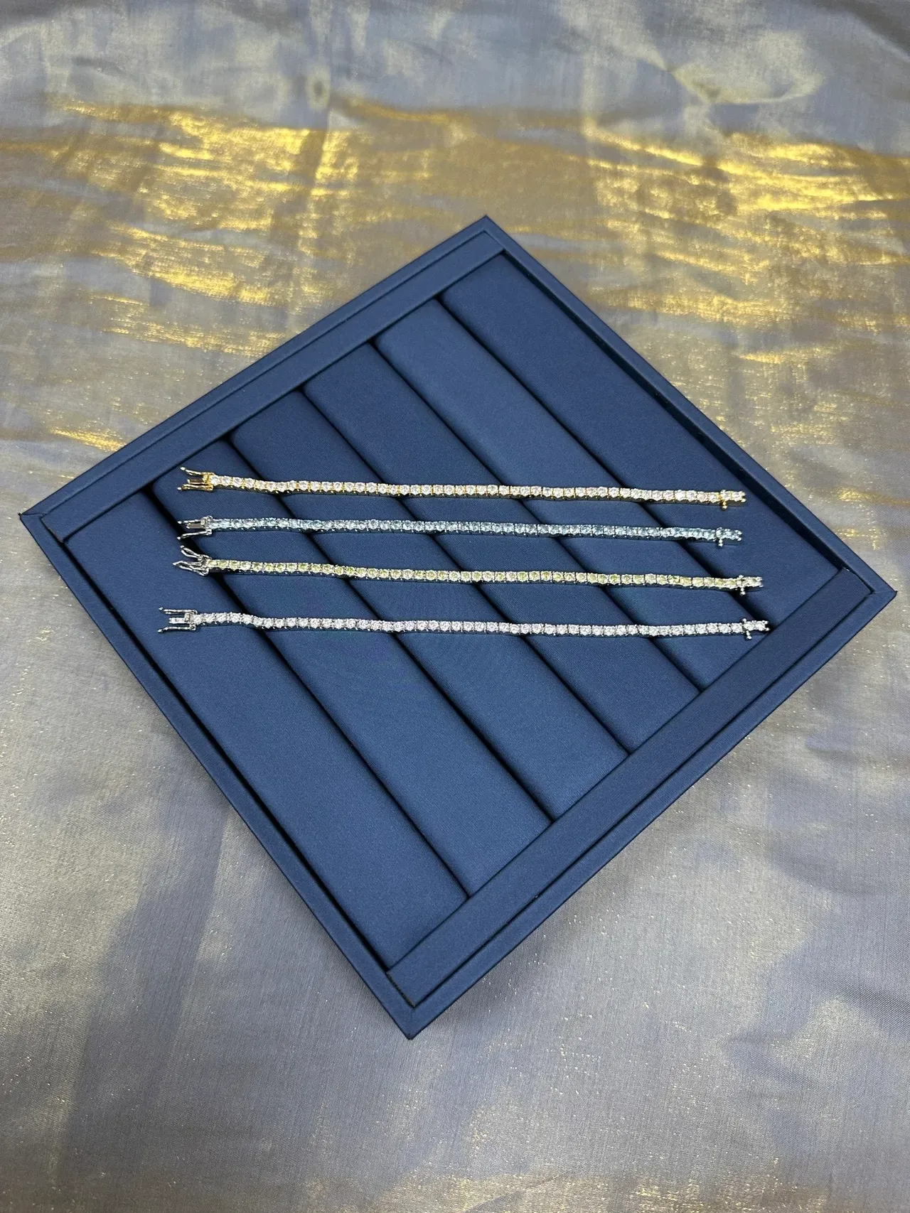 Navy Silver Channel-Set Full Eternity Bracelet 8