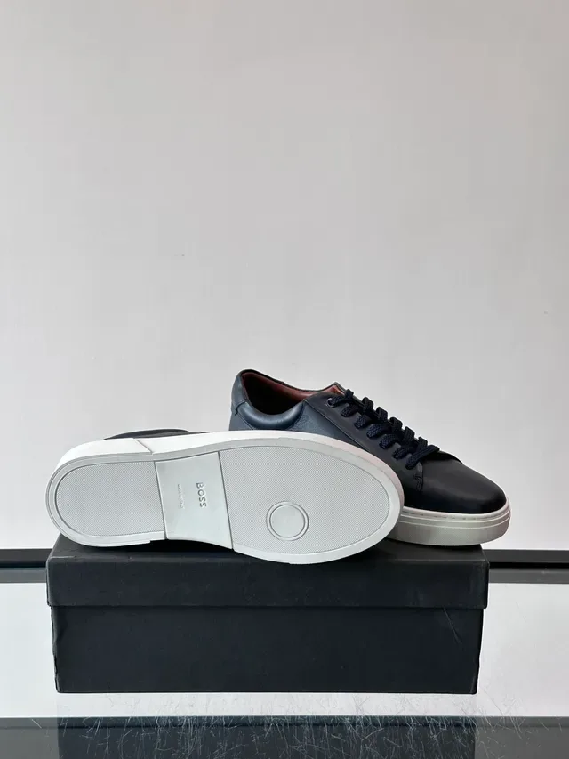 Navy White Leather Upper Embossed Monogram Sneakers 2
