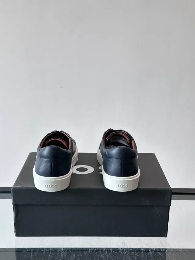 Navy White Leather Upper Embossed Monogram Sneakers 3