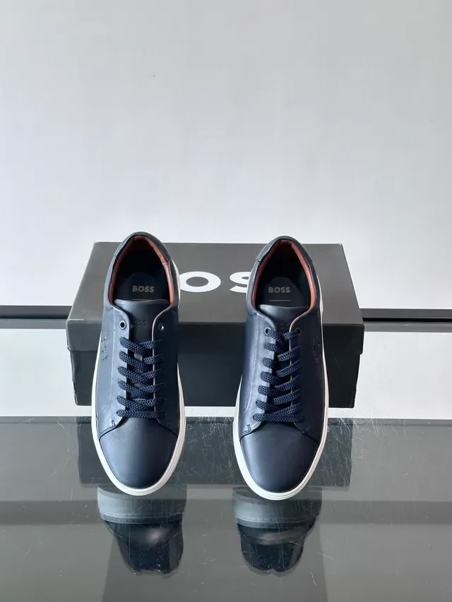 Navy White Leather Upper Embossed Monogram Sneakers 4