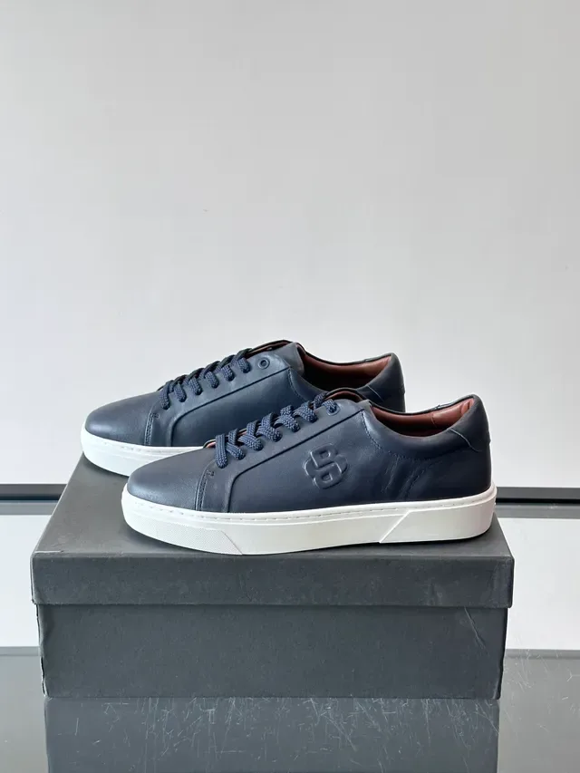 Navy White Leather Upper Embossed Monogram Sneakers 5