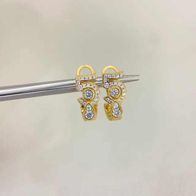 Numeric '5' Pavé Crystal Huggie Hoop Earrings 4