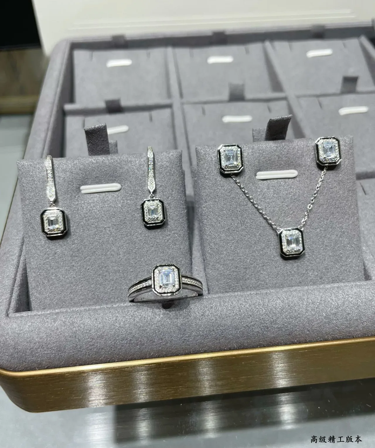 Octagonal Emerald-Cut Pavé Halo Stud Earring 3